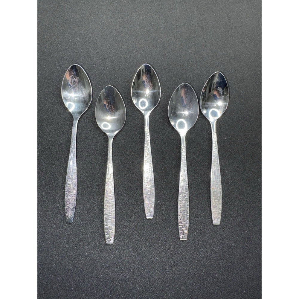 Vintage TWA THC Basket Weave Five Stainless Steel Spoons Korea